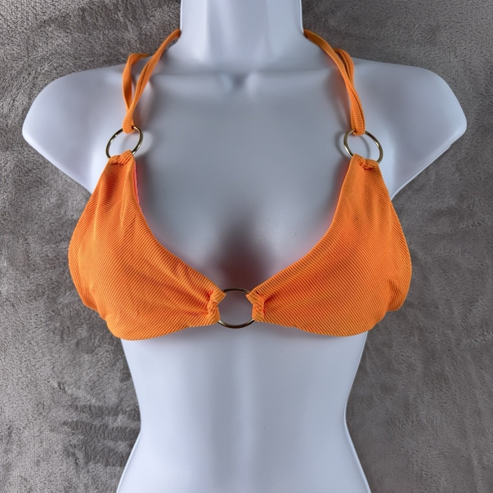 Lovers + Friends Bikini‎ Top Womens Size Medium Orange Ribbed Ring Halter